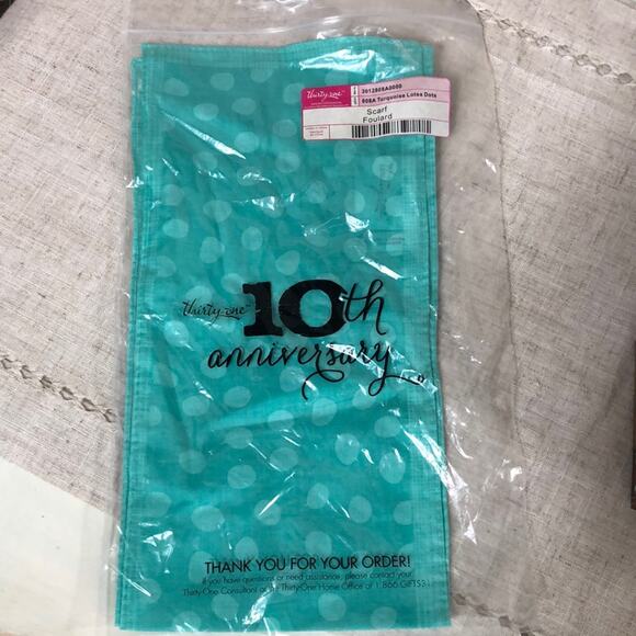 NWT Thirty One Turquoise Lotsa Dots Mini Scarf - Picture 2 of 5